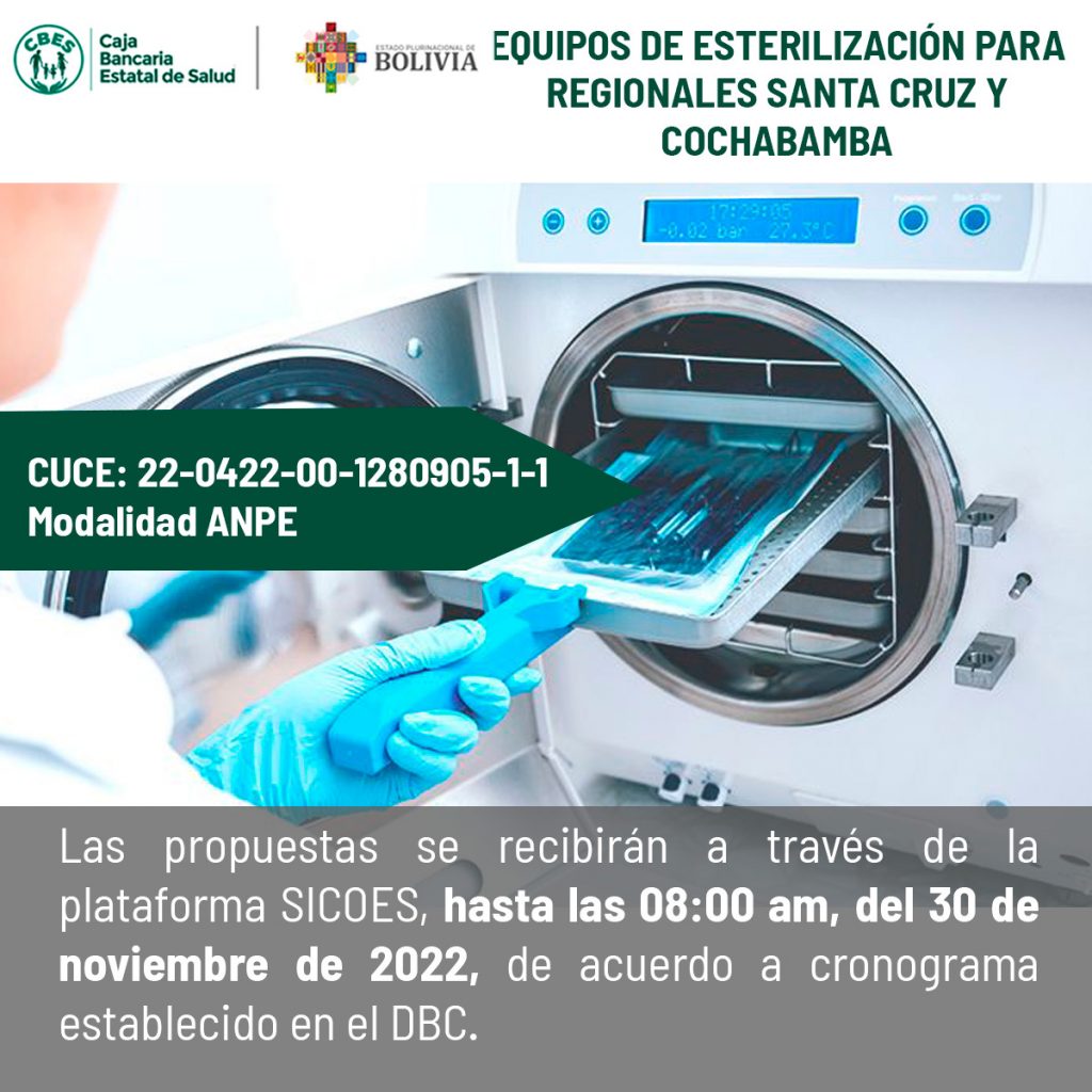 Equipos de esterilización para Regionales Santa Cruz y Cochabamba