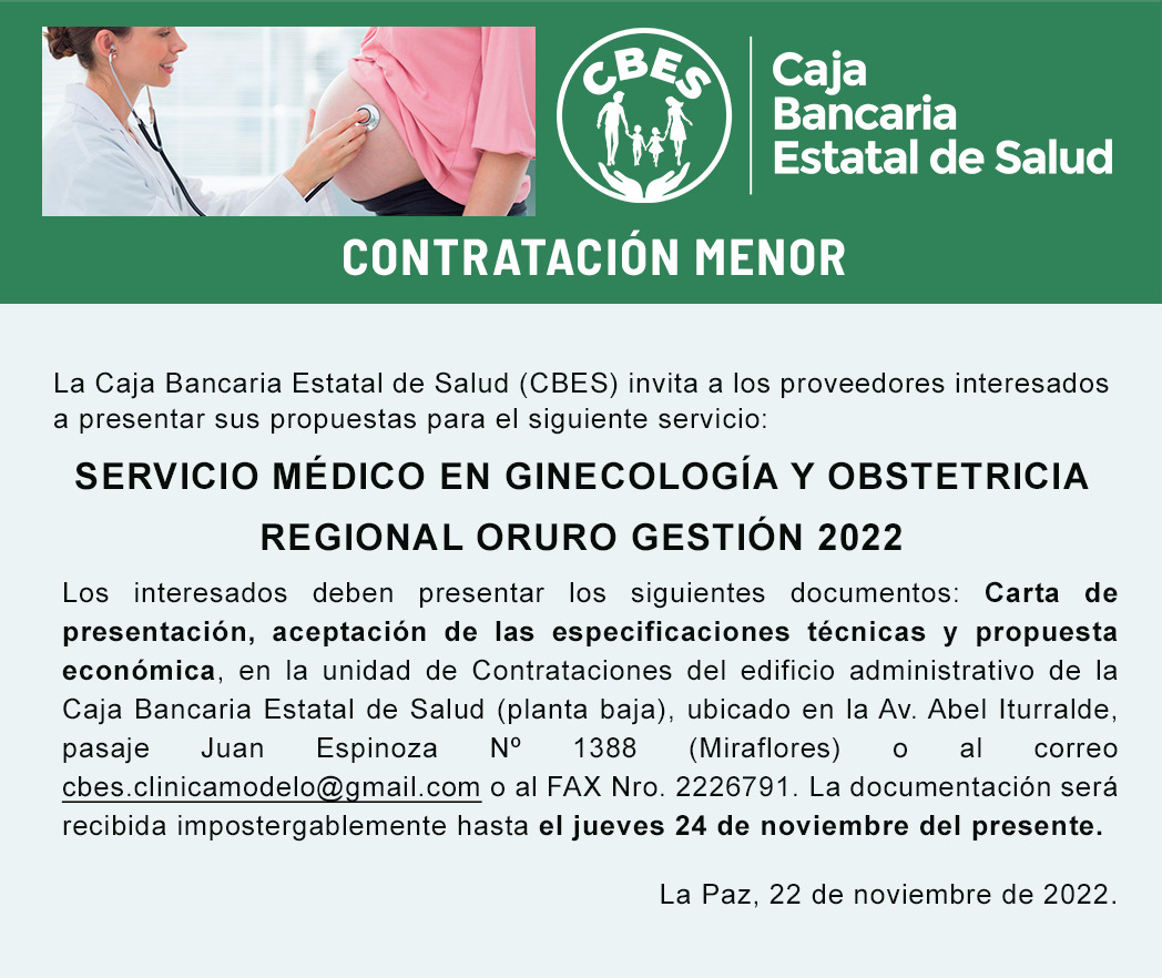 Servicio médico en ginecología y obstetricia Regional Oruro Gestión 2022
